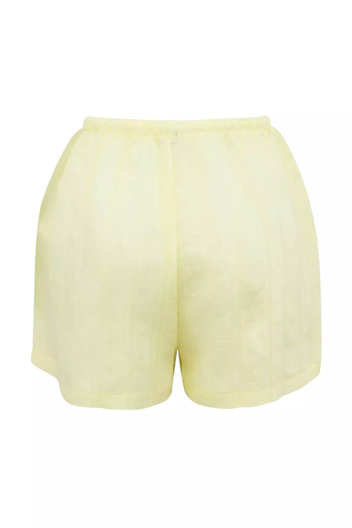 Yellow Woven Oversize Mini Beach Shirt Shorts Set Tbess26Au44