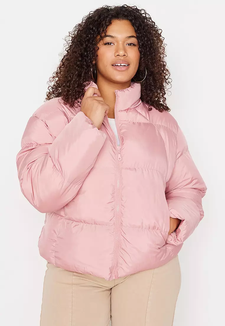 Jual Trendyol Plus Size Stand-Up Collar Crop Down Jacket Original