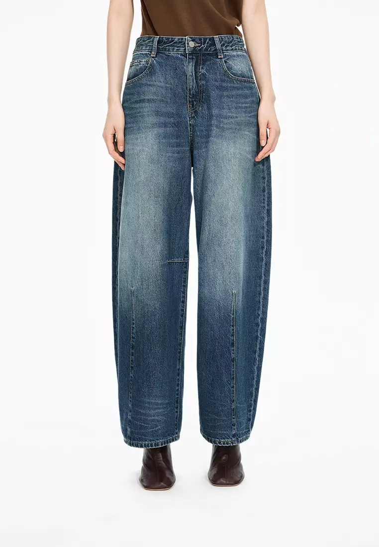 Wide-leg Rolled Hem Denim Extra Long Pants