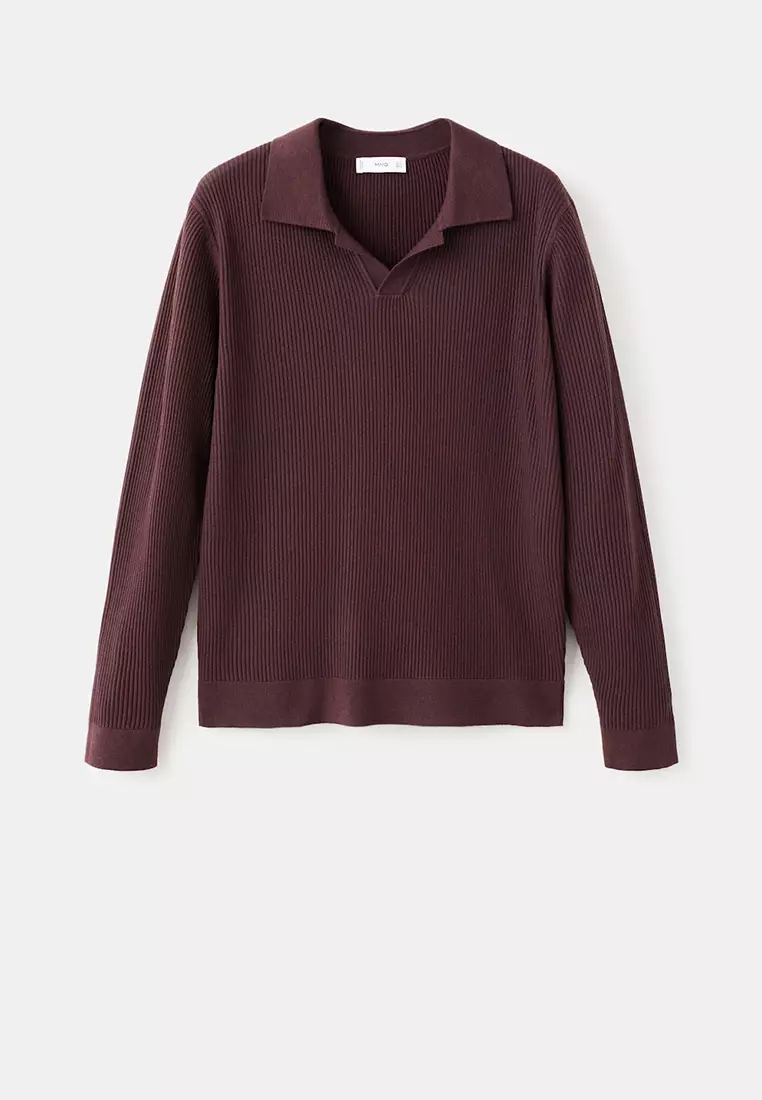 Cotton-Blend Ribbed Polo Sweater