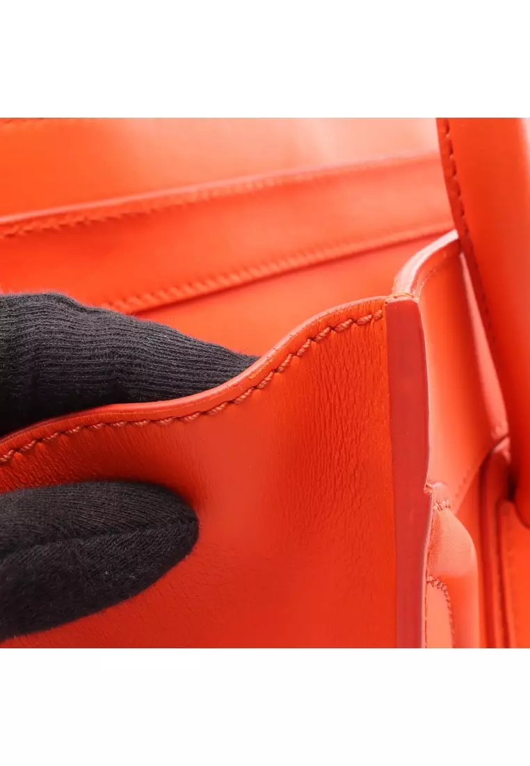 Pre-Loved Celine luggage mini shopper Handbag leather Orange red