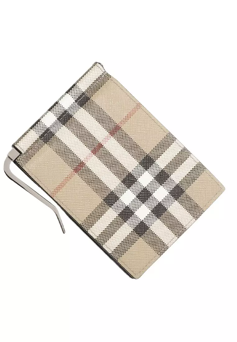 やまこめ様 新品 BURBERRY MONEY CLIP WALLET Burberry Money Clip (80698091) Wallet Check Beige in Canvas