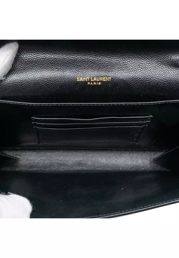 Pre-Loved Saint Laurent Grain De Poudre Monogram Cassandra Chain Wallet