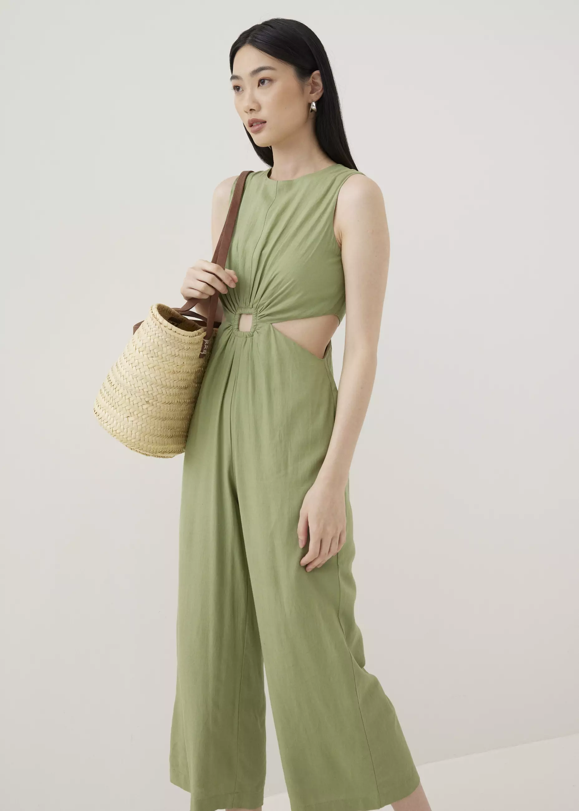 Jumpsuit Wanita - Georgette Linen Cut Out Jumpsuit