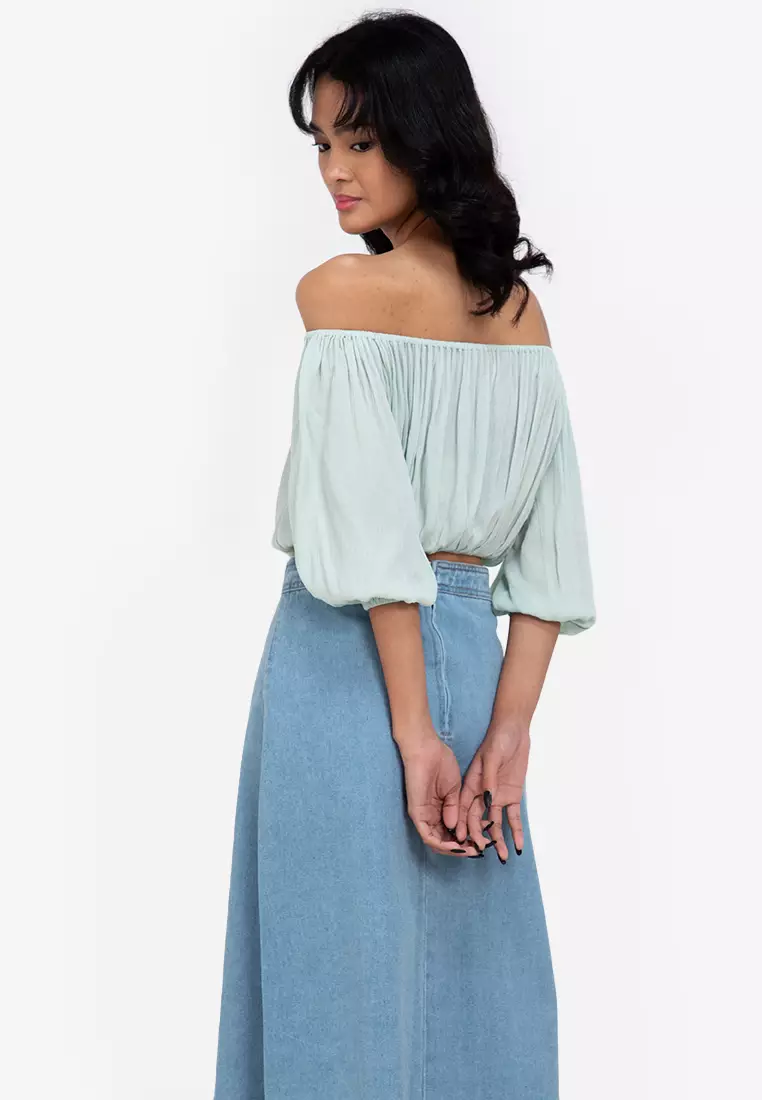 Off shoulder 2025 drawstring crop top