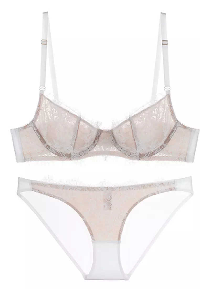 Buy ZITIQUE French Lace Transparent Ultra-thin Steel Bra And Panty Set-White  Online