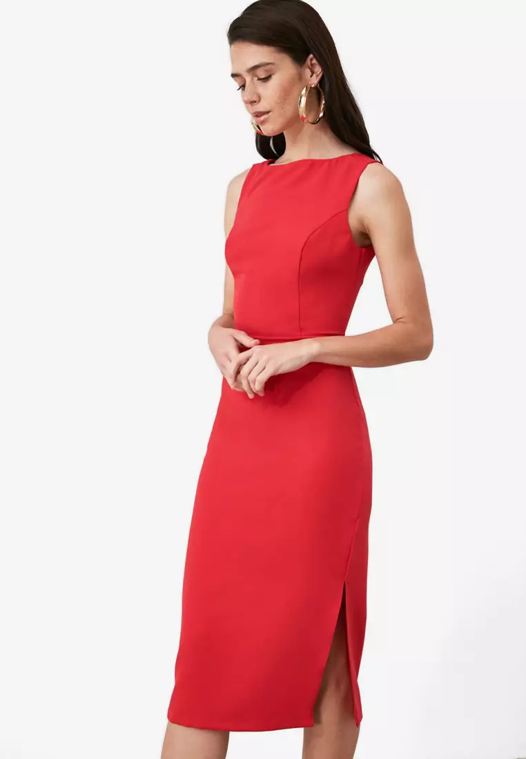 Buy Trendyol Back Decolletage Red Dress 2024 Online ZALORA