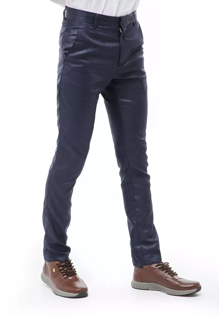 Locko Celana Panjang Formal Metalik Pria Slim Fit Material Wool ORIGINAL - Blue