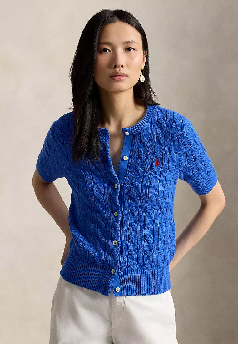 Polo Ralph Lauren Women Cable-Knit Cotton Short-Sleeve Cardigan