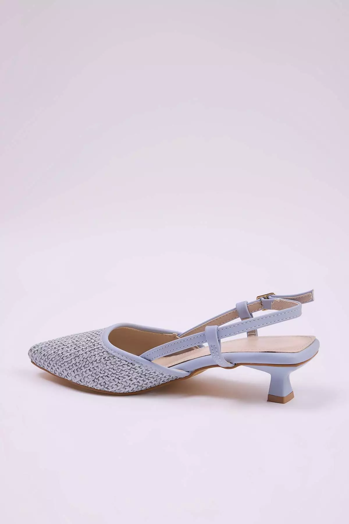 Baby Blue Knitted Detailed Open Back Women's Kitten Heeled Shoes Takss25To00039