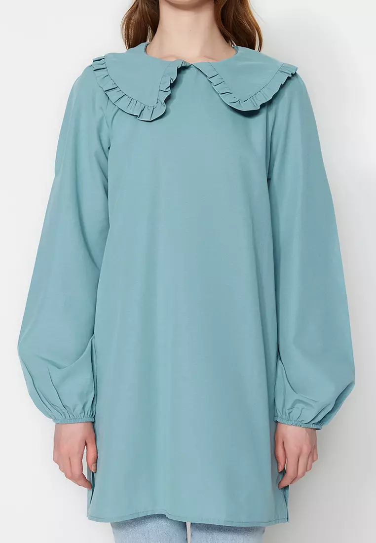 MODEST Babydoll Collar Slit Tunic Top