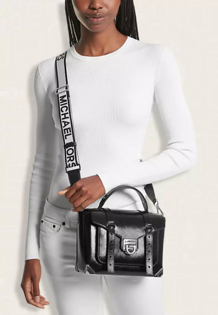 Michael Kors Manhattan Medium Patent Satchel Black