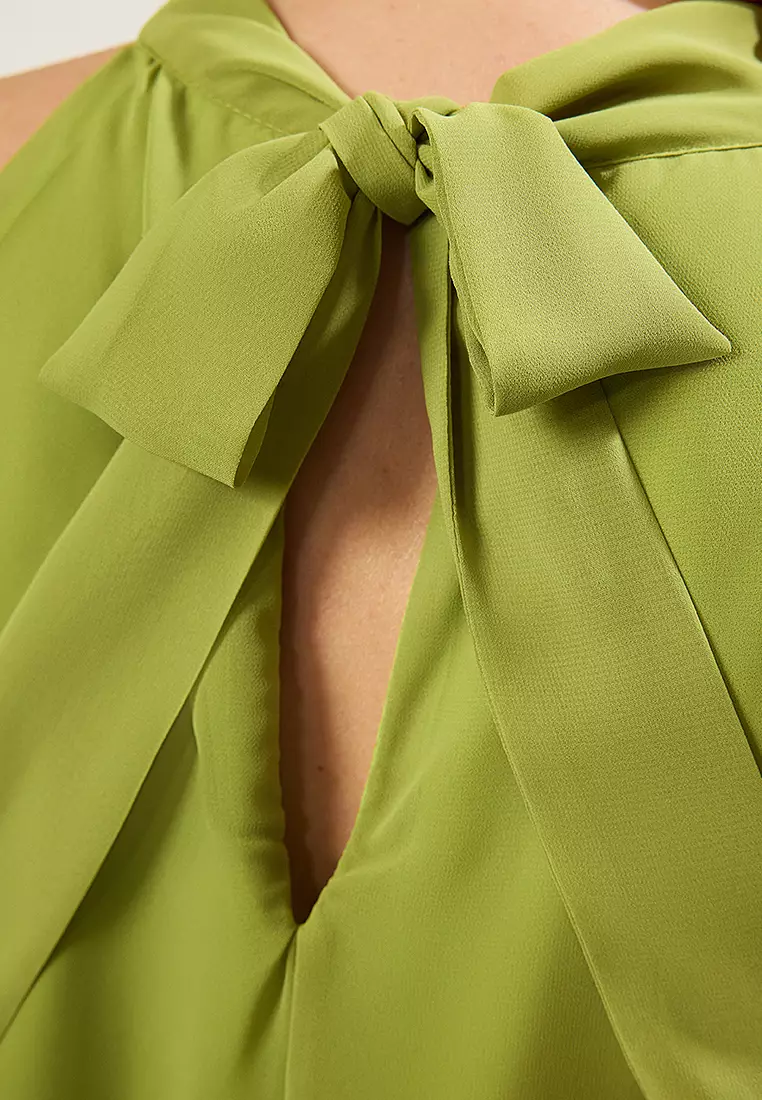 Oil Green Plain Mini Woven Dress