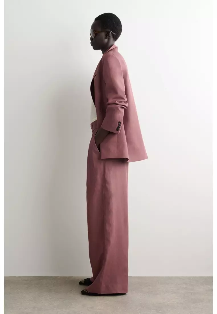 RELAXED LINEN-BLEND WIDE-LEG TROUSERS