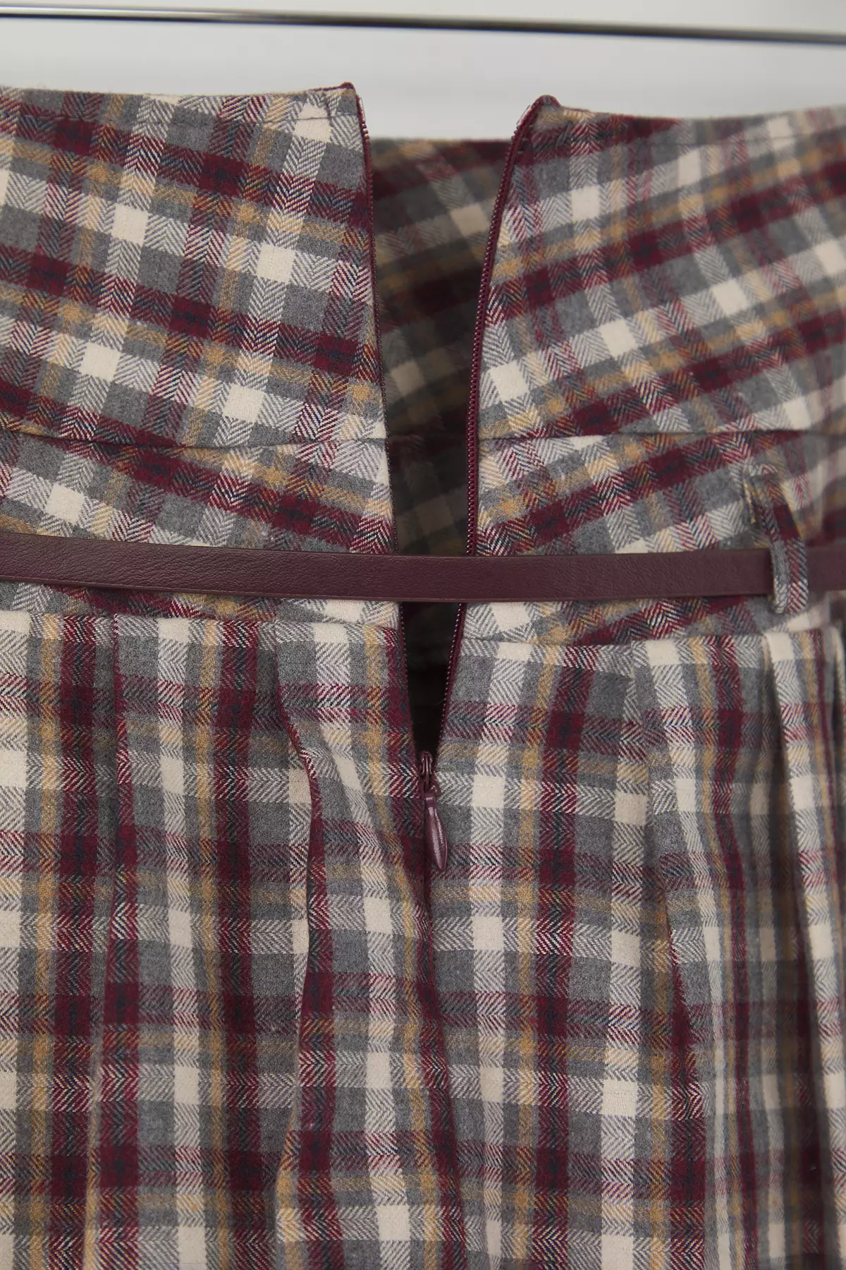 Teen Burgundy Belted Plaid/Checked Winter Mini Skirt Twoaw26Et00056