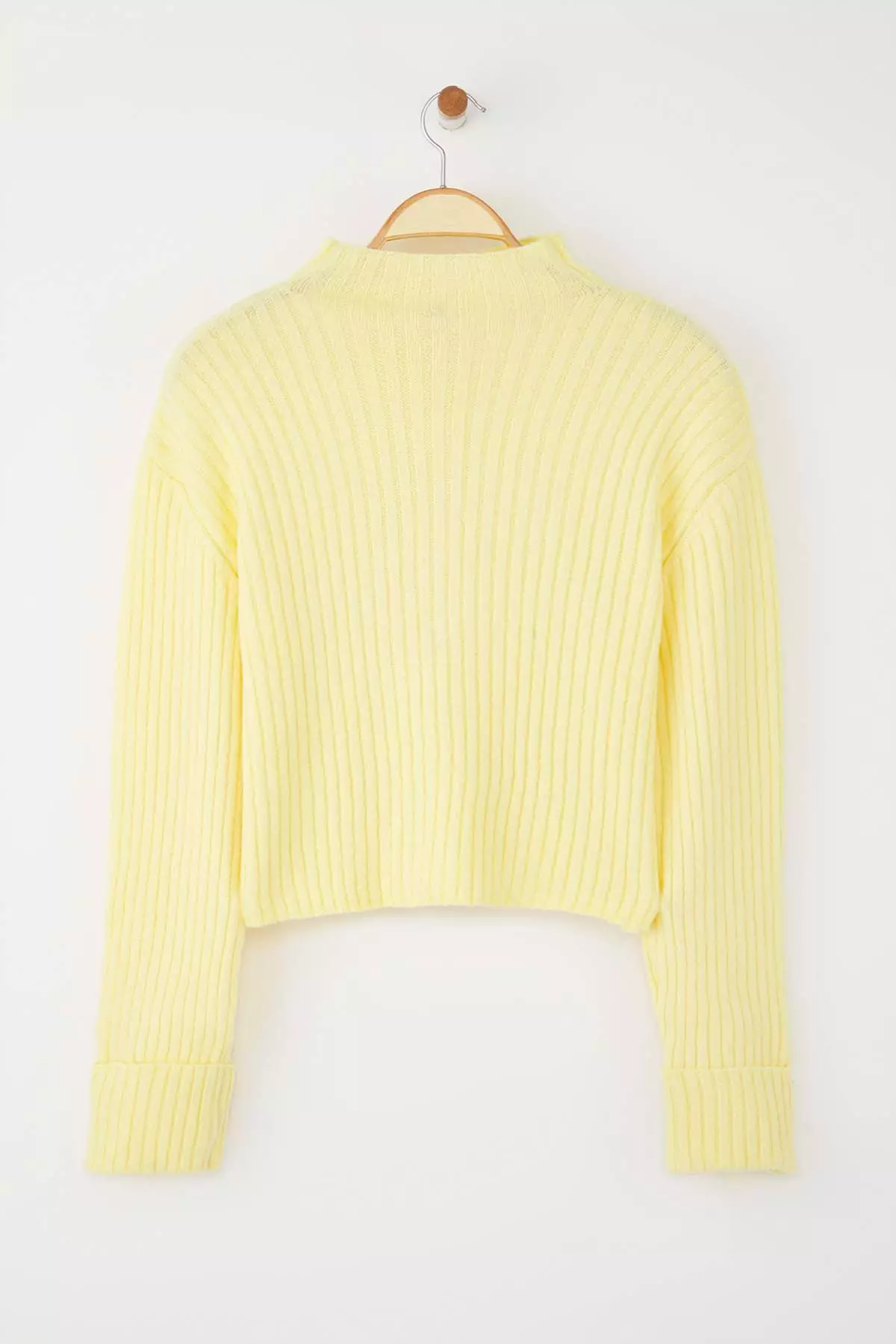 Yellow Crop Soft Textured Stand Collar Knitwear Cardigan