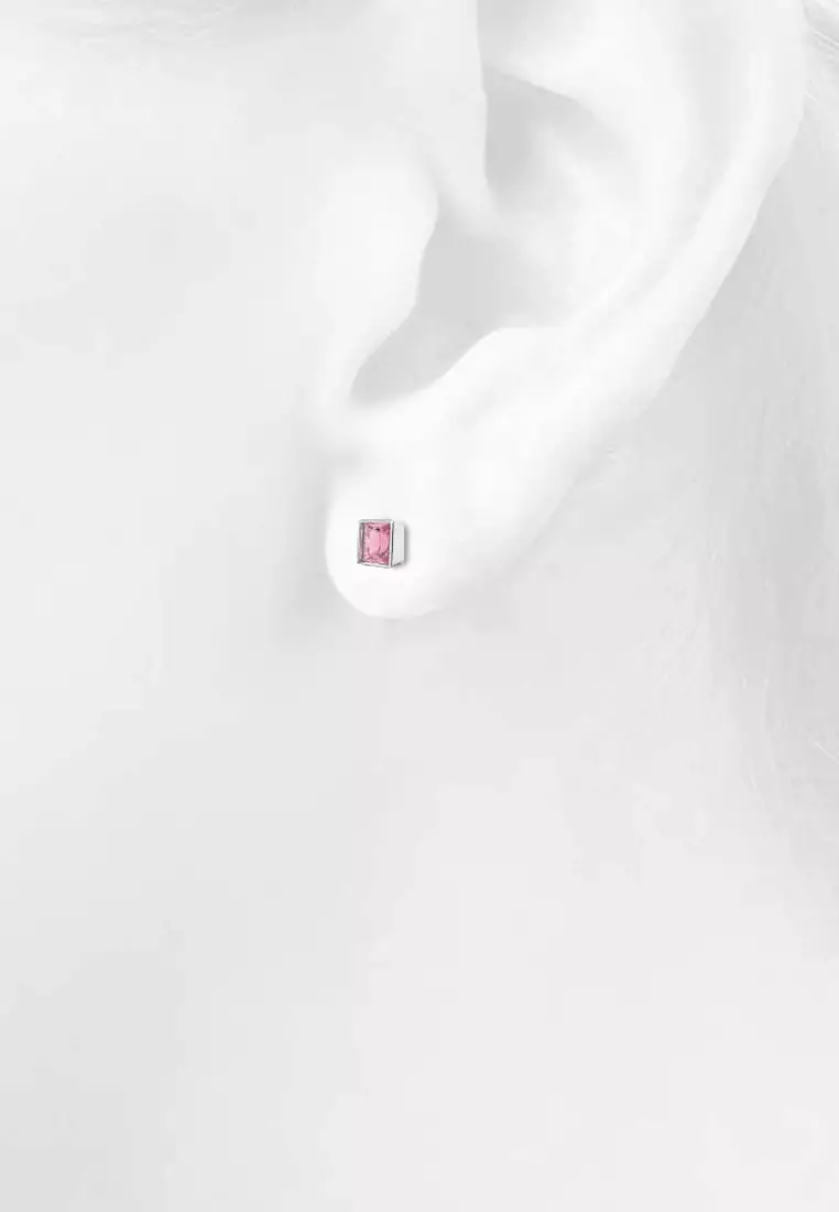 Solid 925 Sterling Silver Bezel Princess-Cut Studs Light Rose 6mm