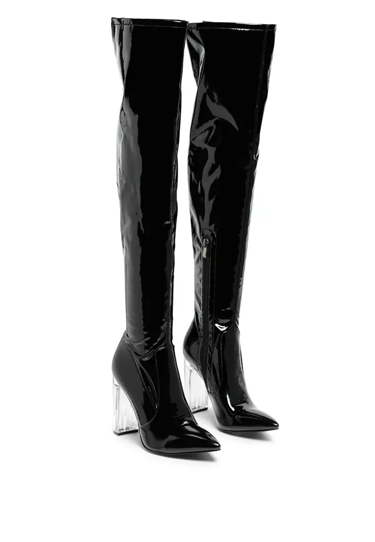 Thigh High Long Boots in Patent PU