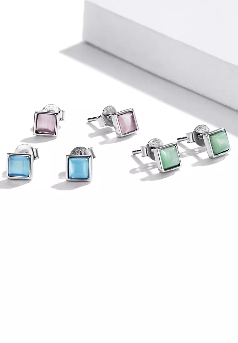 Solid 925 Sterling Silver Clarity in Baby Blue Stud Earrings