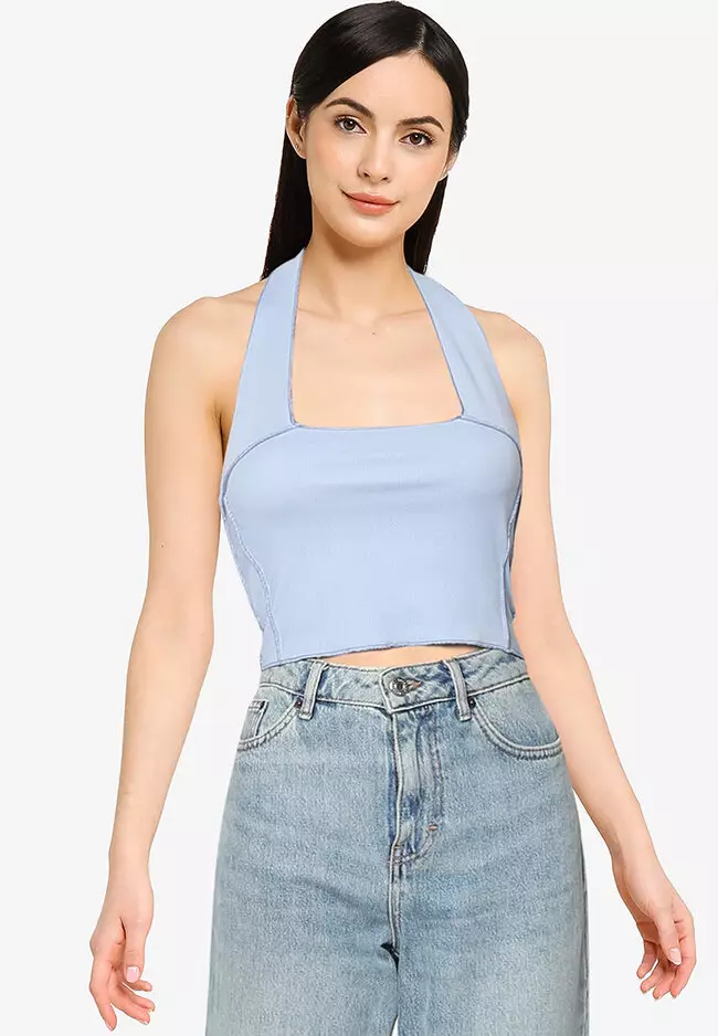 Blair Bralette Top, Light Blue Halter Neck Bralette Top