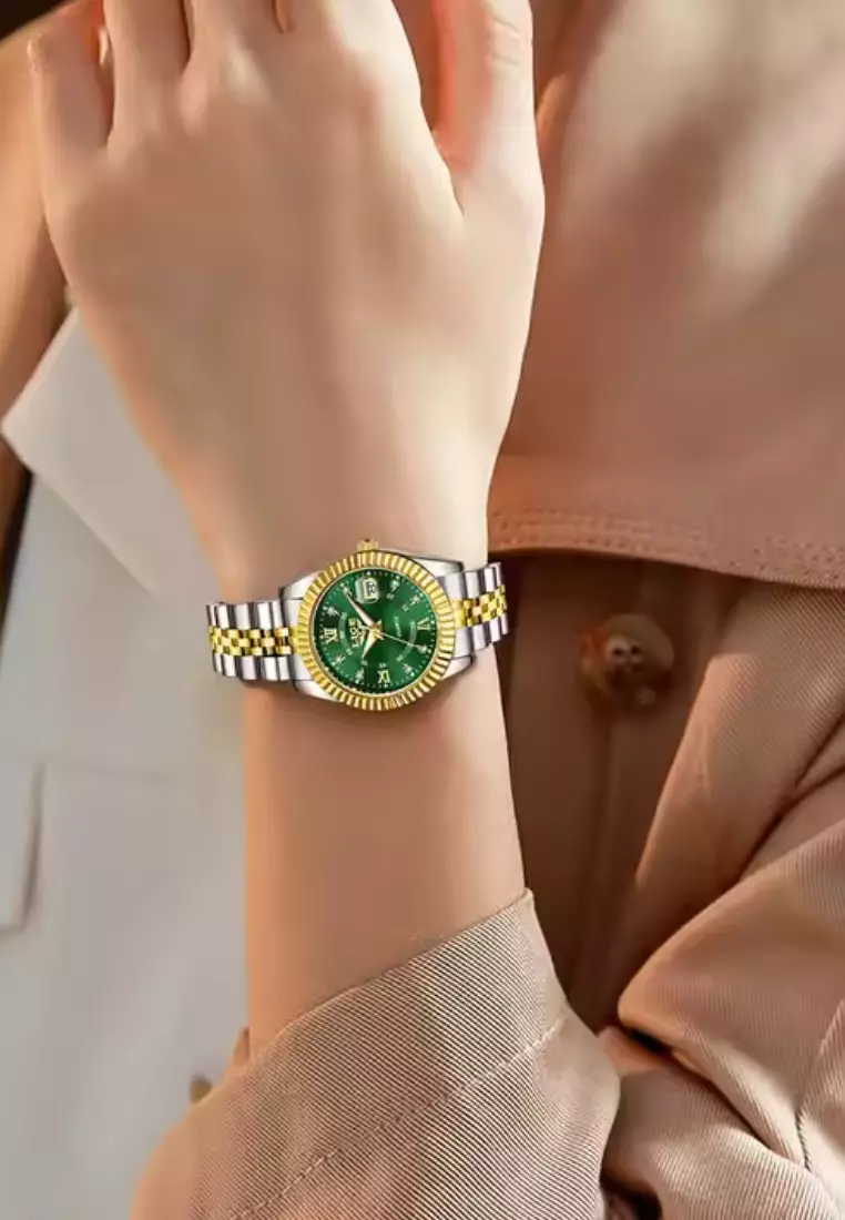 Ladies IP Gold Stainless Steel Quartz Watch, Date, Stainless Steel Bracelet