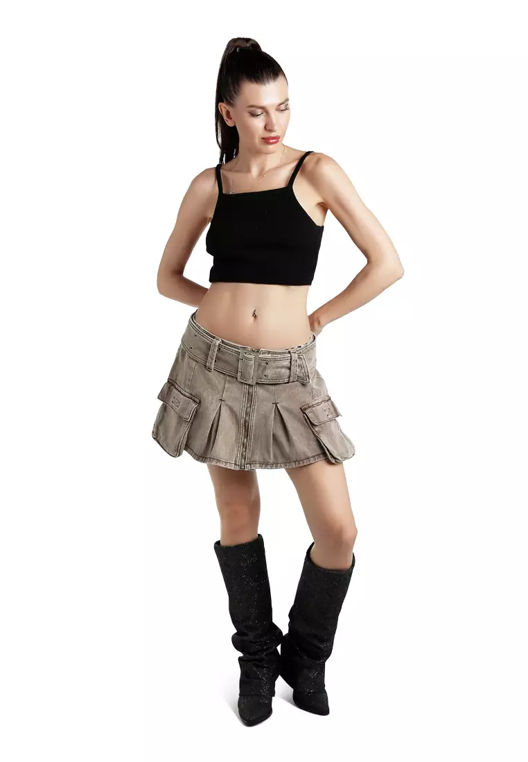 Cafe Mini Pleated Cargo Skirt