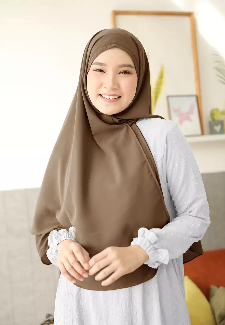 Anya Instan | Hijab Instan Resleting | Bergo Khimar Kerudung 2 Layer  - Sugar Almond
