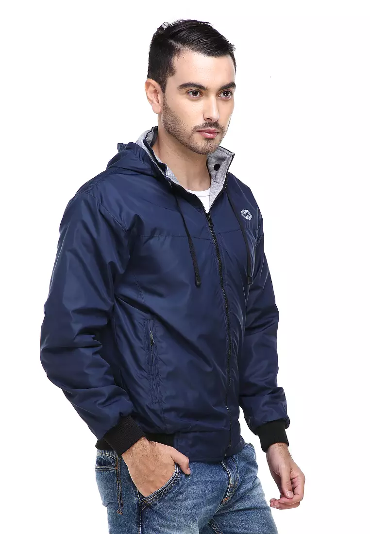 Clover Jaket Parasut Hoodie Pria 2 IN 1 Casual Jacket Two Tone Material Despo Parka Fleece ORIGINAL - Navy Gray