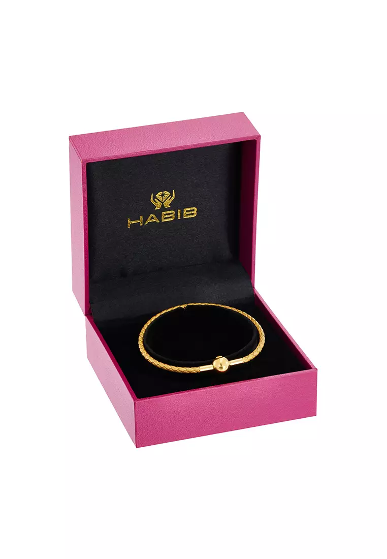HABIB Leather Bracelet Black with Round Button Brass Clasp WWGB2200825(2.5)