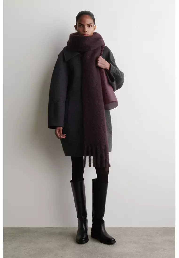 FRINGED BRUSHED-MOHAIR SCARF