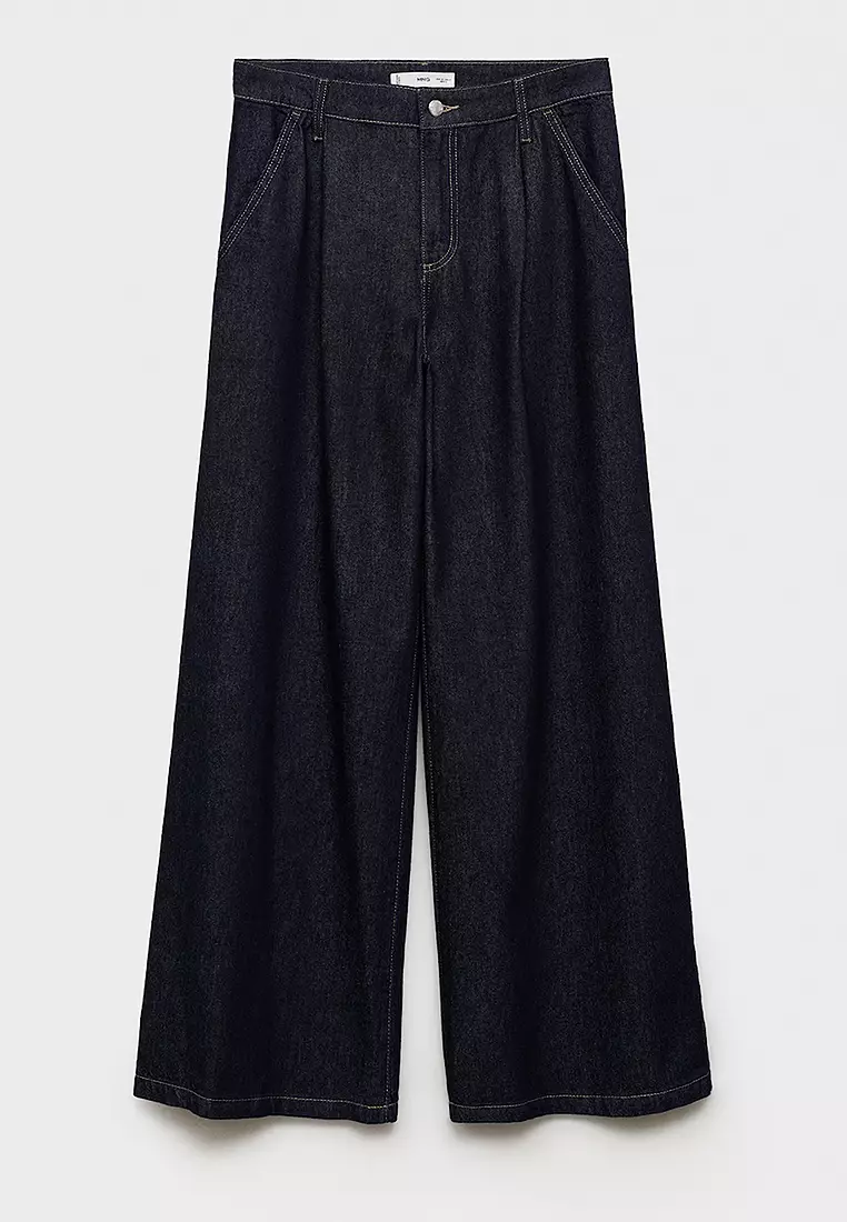 Wide-Leg Pleated Jeans