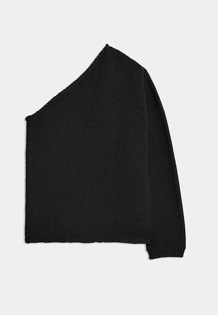 One Shoulder Slim Fit Textured Knitted Top