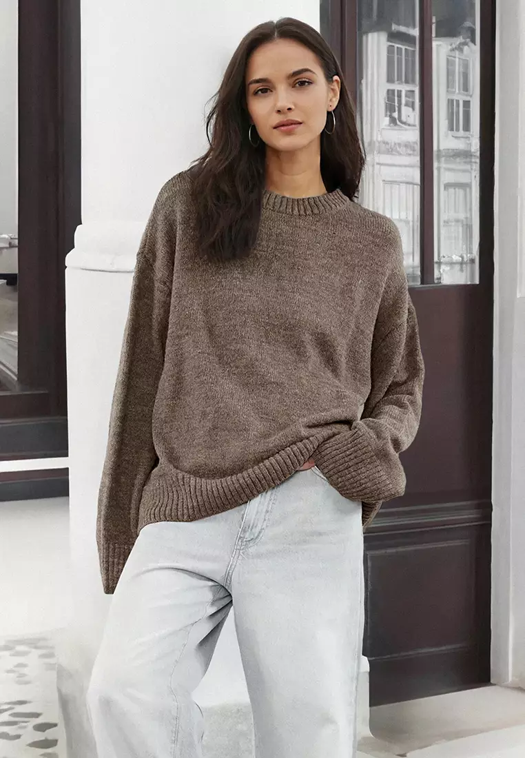 Mink Wide Pattern Crew Neck Knitwear Sweater TWOAW25KZ00168