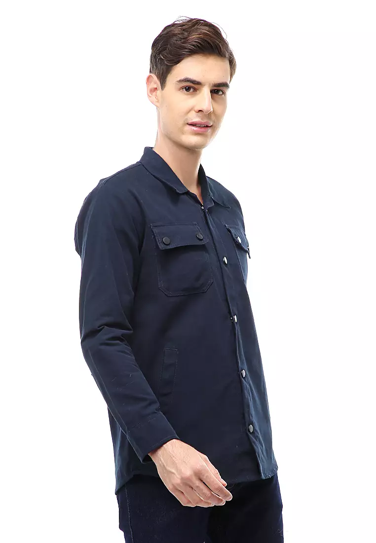 Clover Outerwear Jacket Pria Simple Design Material Canvas Suede ORIGINAL - Navy