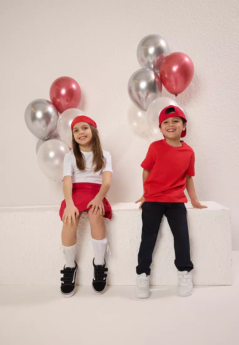 Red-White Boy's T-Shirt 100% Cotton Short Sleeve Knitted
