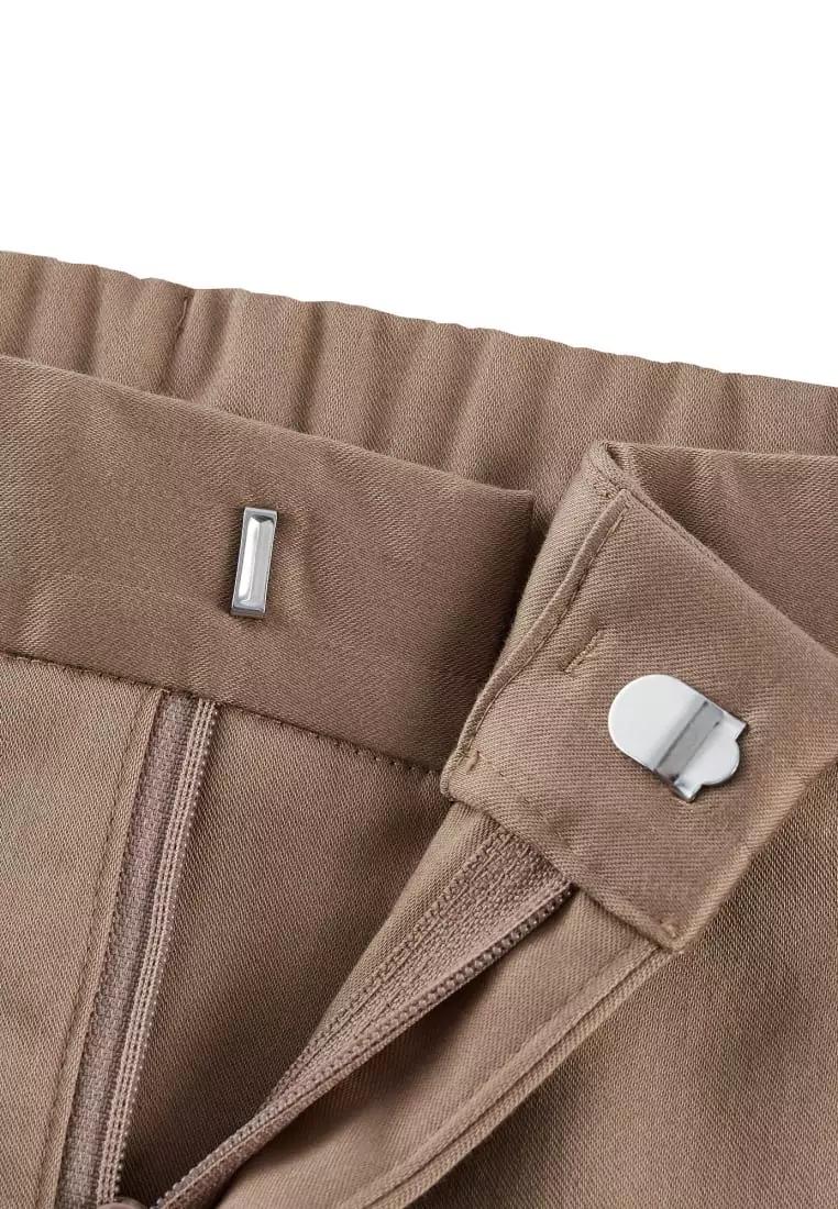 Cotton Blend Spandex Satin Cropped Cigarette Pants With Elastic Waistband