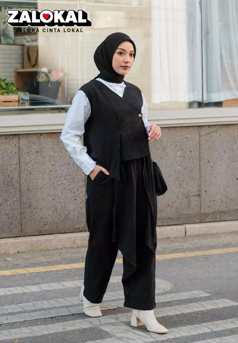 Nami Set (One Set Vest Linen) Black