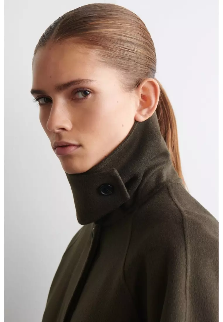 FUNNEL-NECK DOUBLE-FACED WOOL SHORT COAT