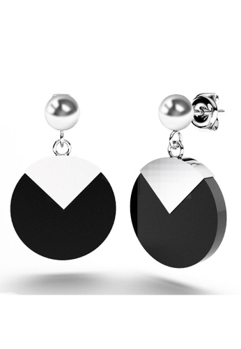 925 Signature black 925 SIGNATURE Black Onyx Earrings - Round Disc-Silver/Black 344B2AC281C0AFGS_1