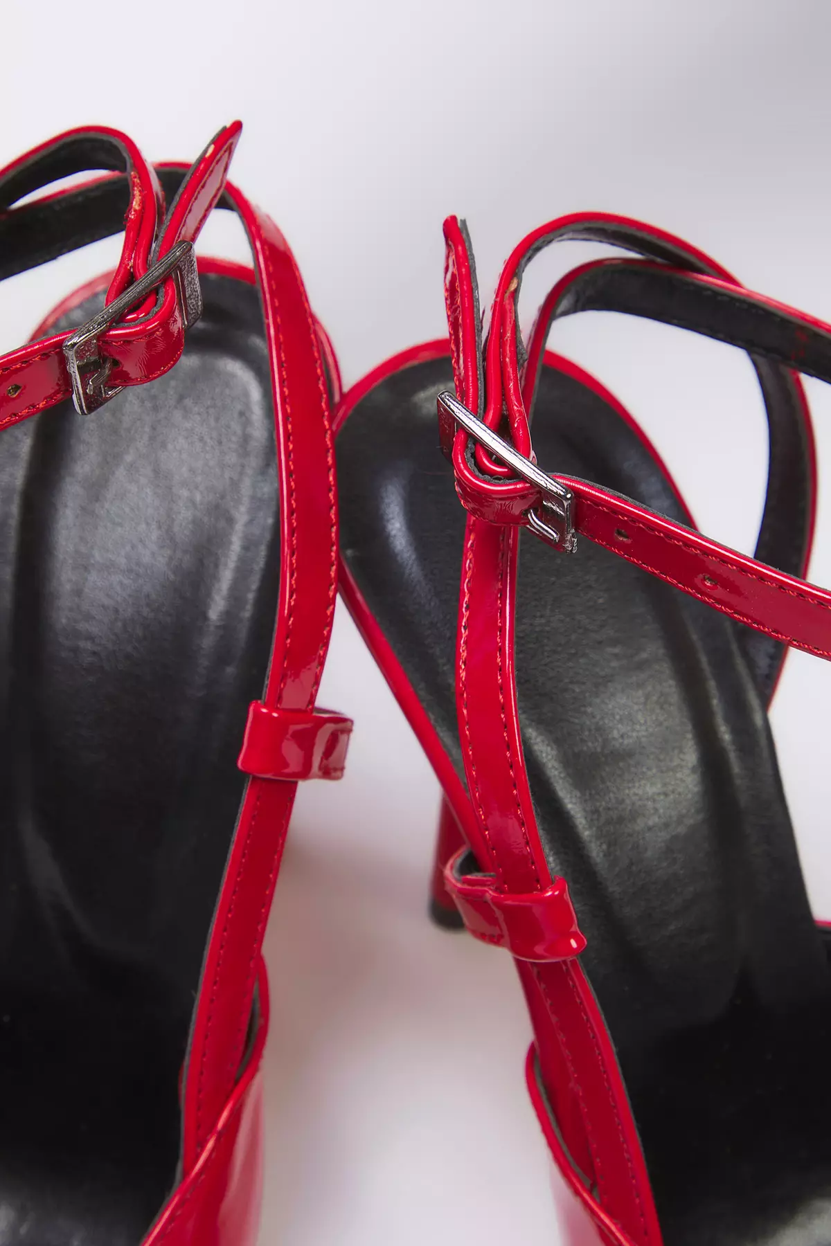 Red Patent Leather Ankle Strap Pointed Toe Women Classic Thin Heels Shoes Takss25To00081