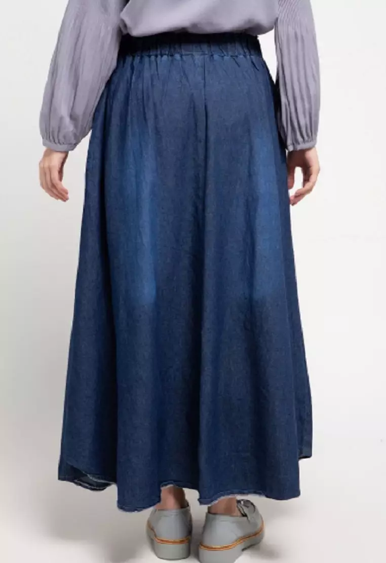 Long Skirt Denim Flare W/ Button