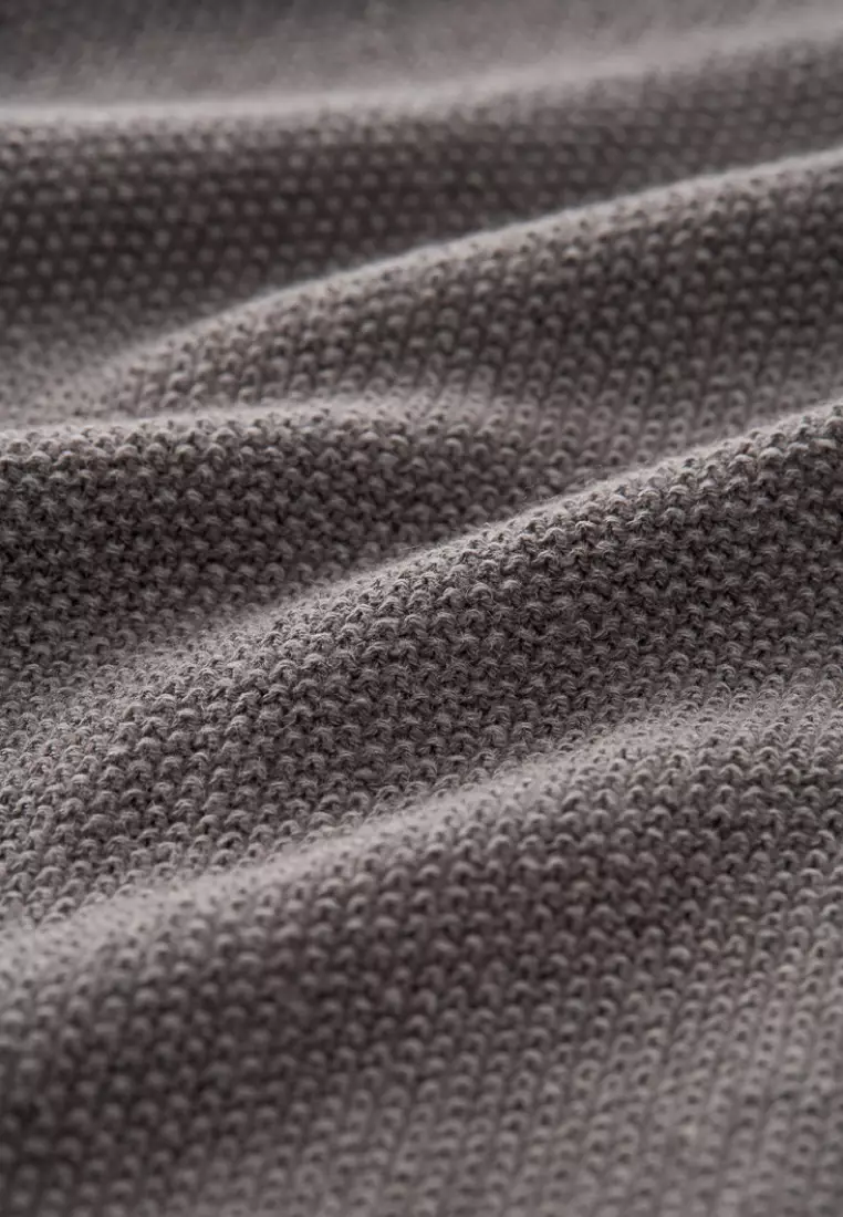 Dark Gray Cotton-Linen Blend Textured Crew Neck Knit