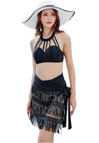 YG Fitness black (3PCS) Ethnic Wind Sparks Bikini Swimsuit Set F5202US7FCE495GS_1