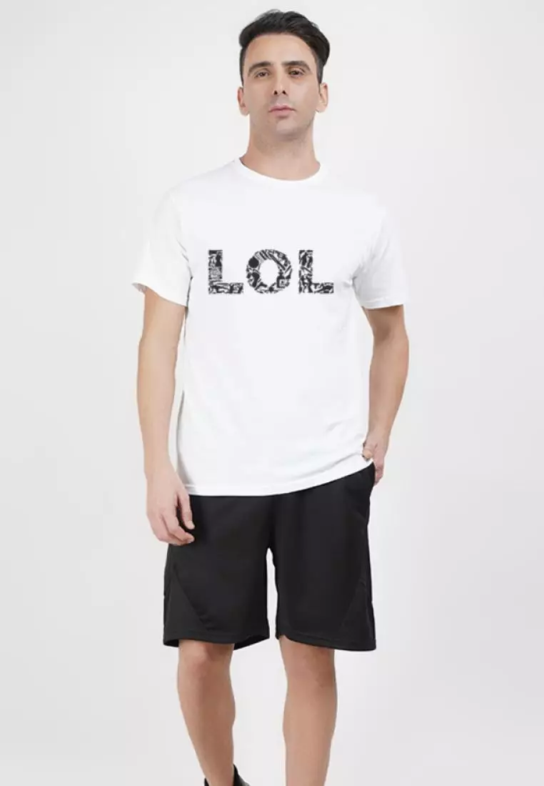 LOL 图案白色棉质短袖标准版型 T 恤