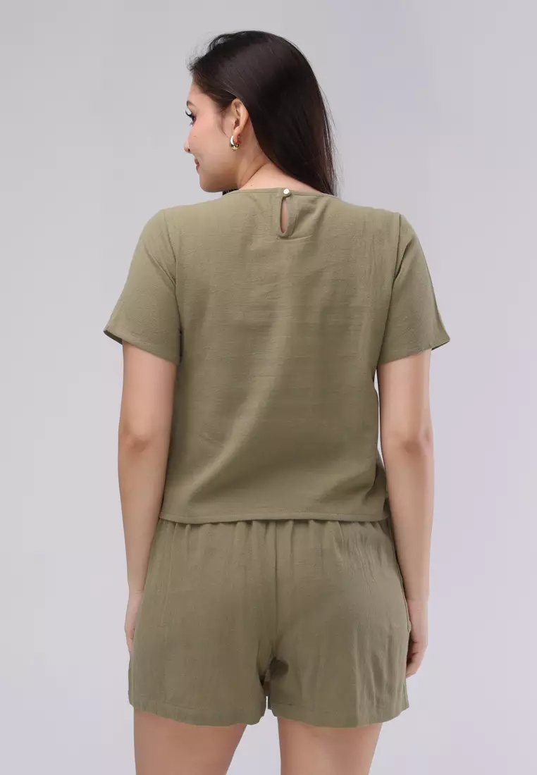 Wrinkles Cotton Short Sleeves Terno Skort