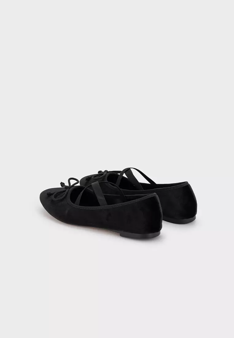VELVET CRISS-CROSS STRAP BALLET FLAT
