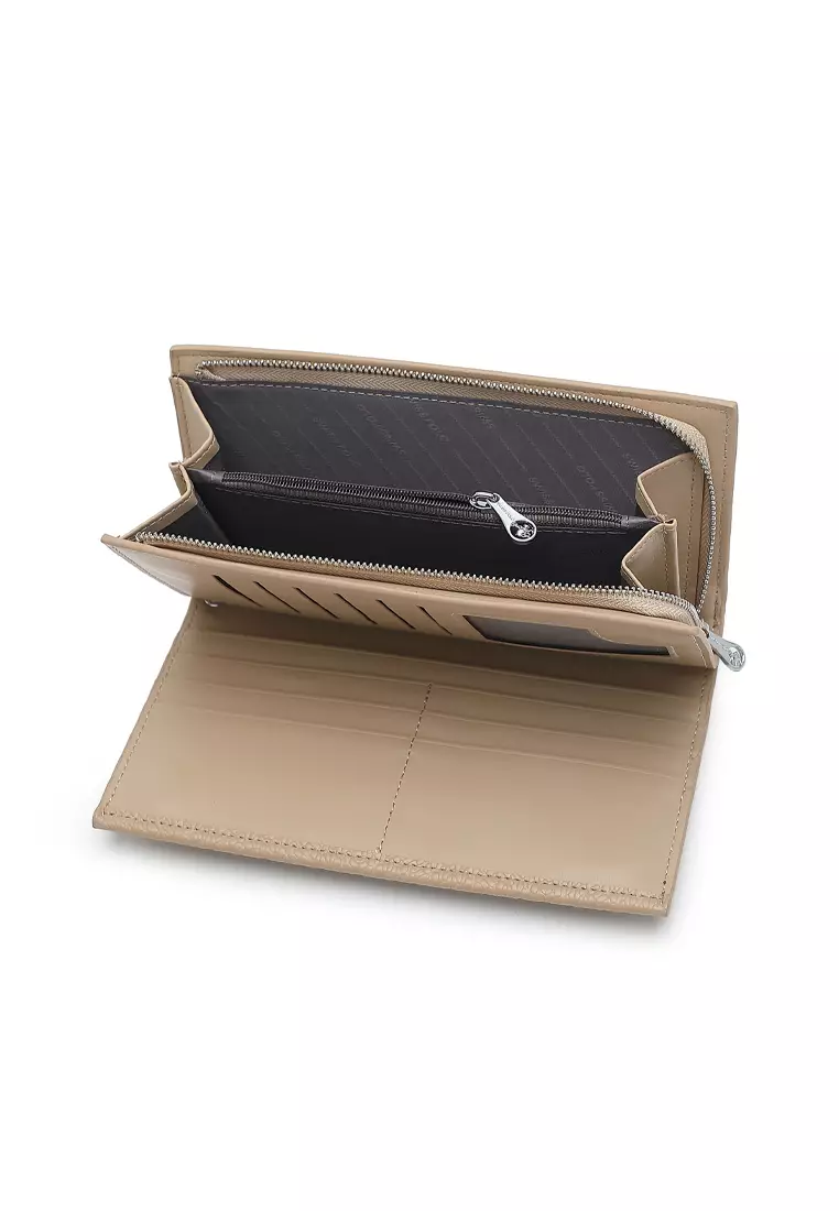 Women's Bi Fold Long Wallet / Long Purse - Khaki