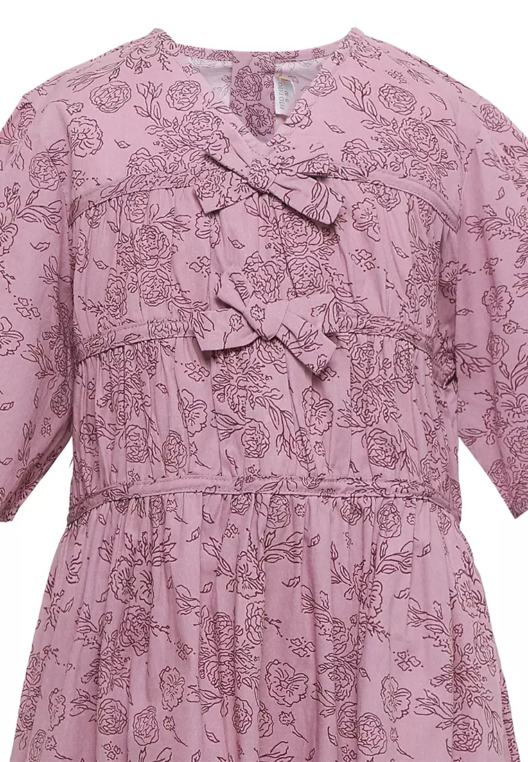 Pito Dito Girl Toluca Dress Midi Anak Mauve Motif Bunga