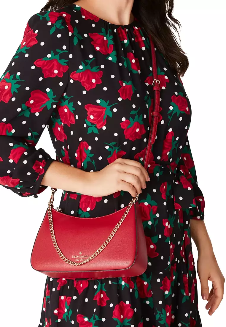 Madison Saffiano Leather Convertible Crossbody Bag in Candied Cherry KC439