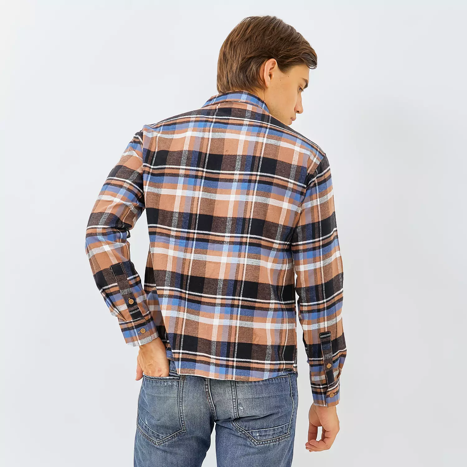 PAULMAY Kemeja Flanel Pria Lengan Panjang Coklat 6716